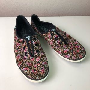 Keds floral slip on shoes. Floral leopard
